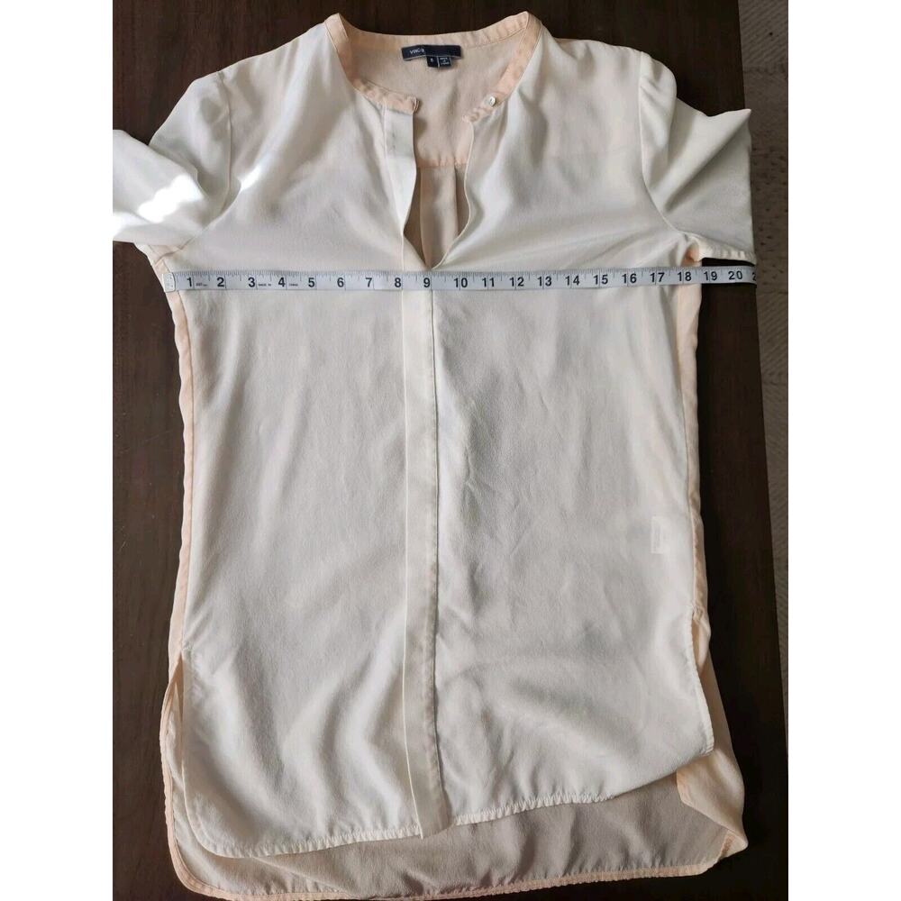 VINCE 100% Silk Long Sleeve Colorblock Blouse Top Size 6 Ivory Peach Split Neck - Picture 6 of 10